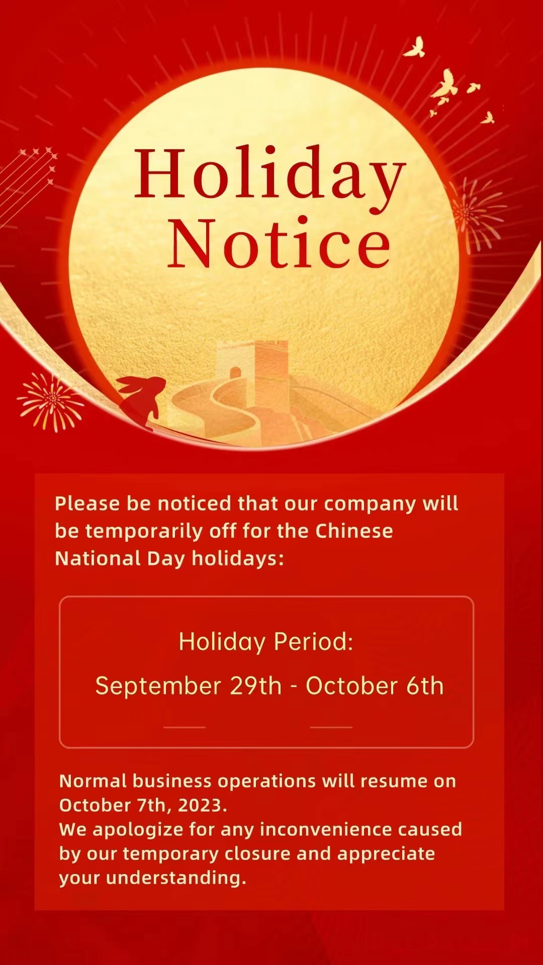 2023 Chinese Nationale Dag Vakantie